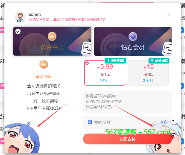 子比美化教程 – 会员购买弹窗增加背景-567资源